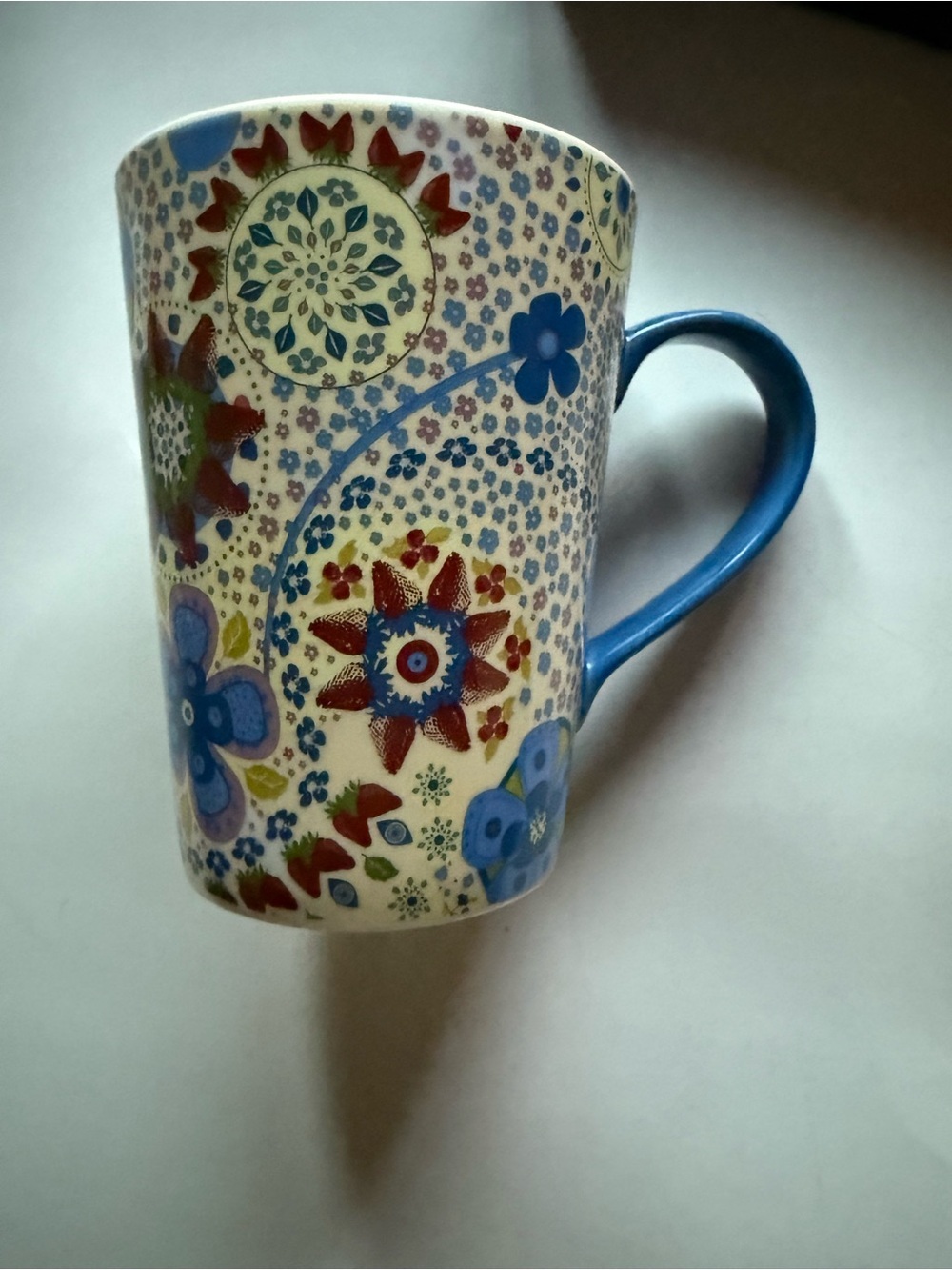 Starbucks 2007 Blue Floral Pattern Ceramic Coffee Mug 13 fl oz Retro Boho Cup
